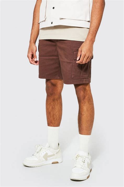 Mens Straight Leg Garment Dyed Twill Cargo Shorts Boohoo Uk