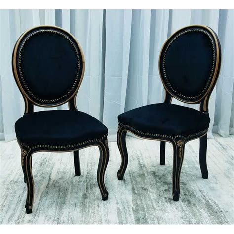 Lot X Chaises Médaillon Baroque Style Louis XVI Bois Argent et Tissu