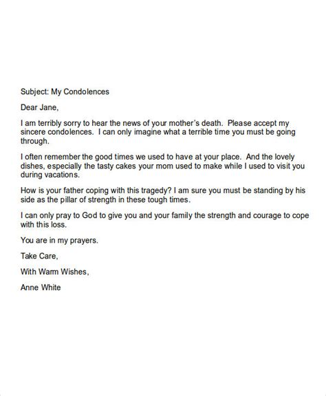 Condolence Email - 6+ Examples, Format, Pdf, Tips