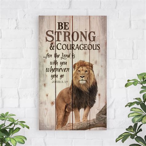 Panel Wall Art Be Strong Courageous Lion Standing Proud Joshua