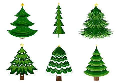 Set Of Green Christmas Tree With Yellow Star Png Illustration With