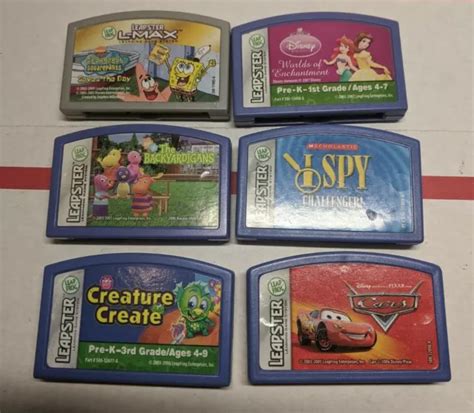 6 Leapster Leapfrog Learning Games Cars I Spy Disney Princess Spongebob