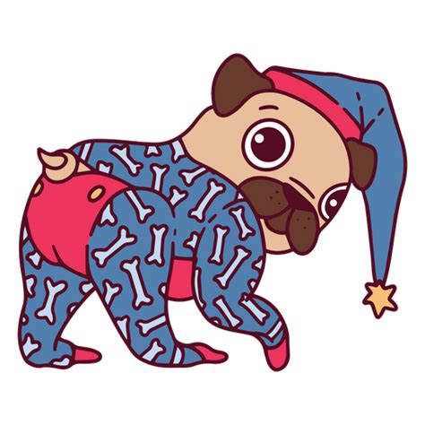 Dise O Png Y Svg De Perro Pug En Pijama Con Una Estrella En La Cabeza