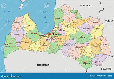 Latvia Highly Detailed Political Map With National Flag Vector