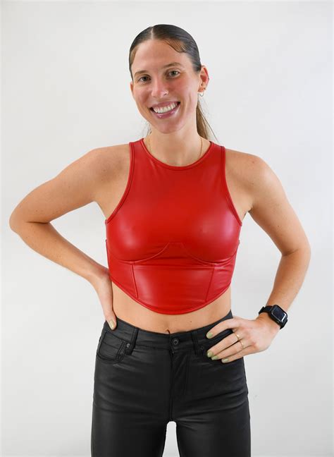 Red Fire Faux Leather Crop Top The Campus Colors Boutique