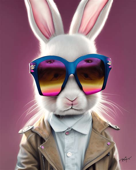 Beautiful 8k Bunny Rabbit in Jacket and Pink Sunglasses · Creative Fabrica