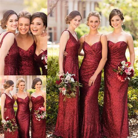 Burgundy Sequins Bridesmaid Dresses Formal Long Party In Bridesmaid Dresses From Weddings