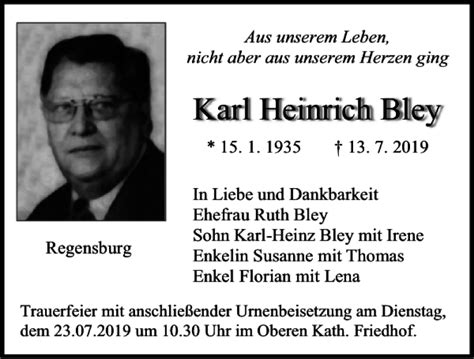 Traueranzeigen Von Karl Heinrich Bley Mittelbayerische Trauer