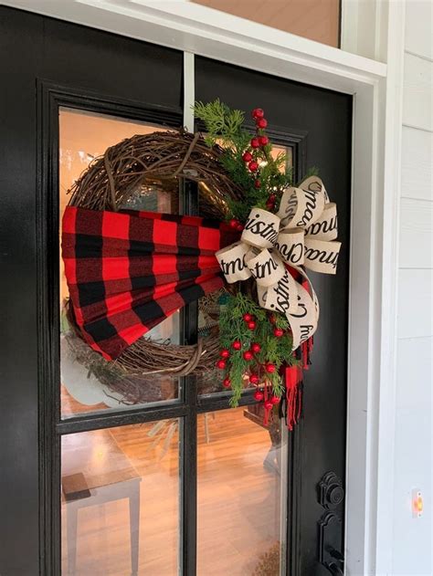 Red And Black Buffalo Plaid Wreath Farmhouse Christmas Wreath Rustic