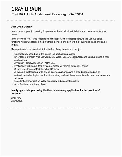 Presenter Cover Letter Velvet Jobs