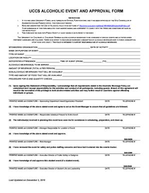 Fillable Online Uccs UCCS ALCOHOLIC EVENT AND APPROVAL FORM