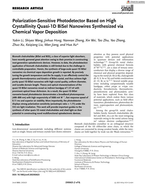 Pdf Polarization‐sensitive Photodetector Based On High Crystallinity Quasi‐1d Bisei Nanowires