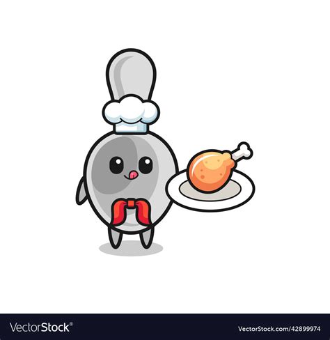 Spoon Fried Chicken Chef Cartoon Character Vector Image