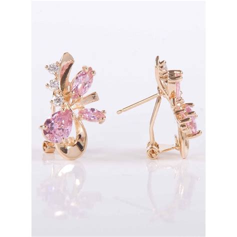 Золотые серьги с розовым камнем - 73 фото