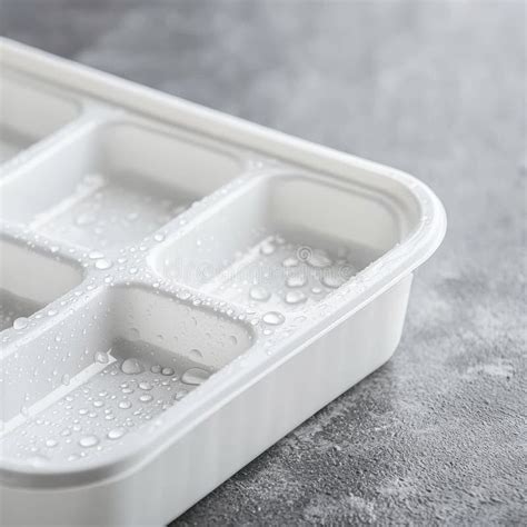 A White Plastic Tray With Dividers Wet And Full Of Water Stock Photo