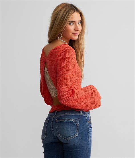 Willow And Root Crochet Cropped Sweater Womens Sweaters In Bright Red