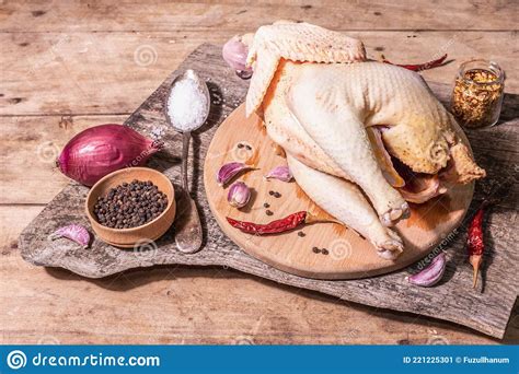 Raw Whole Chicken Carcass For Healthy Food Lifestyle With Red Onion