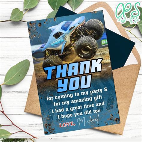 Megalodon Monster Thank You Card Customizable Template DIY