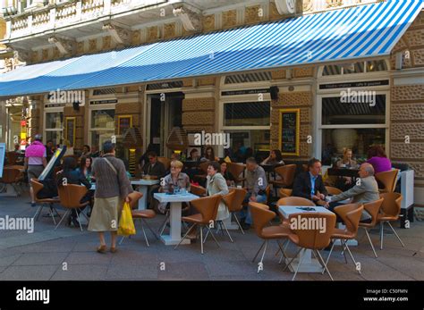 Cafe Terrace Along Korzo Pedestrian Street Central Rijeka City By Gulf