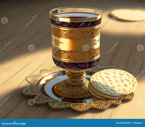 Christian Holy Communion With Unleavened Bread Chalice Of Wine Symbols