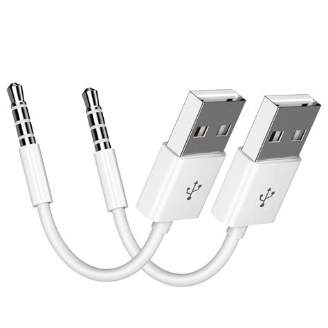 Ipod Shuffle Cable 2 Pack 35mm Jackplug To Usb Power Charger Sync Data Transfer Cable For