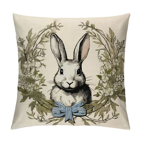 JEUXUS Vintage Easter Pillow Covers Retro Farm Rabbit Throw Pillow Case