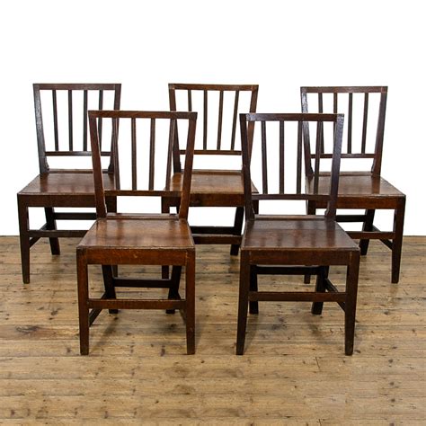 Set Of Five Antique Welsh Oak Farmhouse Chairs M 4432a Penderyn