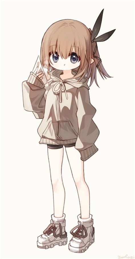 Safebooru 1girl Baozi Black Ribbon Black Shorts Brown Hair Brown Jacket Closed Mouth