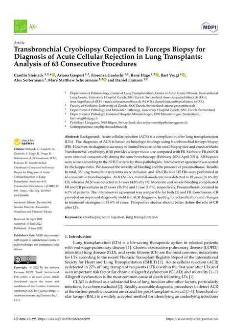 (PDF) Transbronchial Cryobiopsy Compared to Forceps Biopsy for Diagnosis of Acute Cellular ...