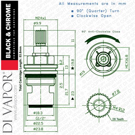 Lamona Black And Chrome Tap Hot Tap Cartridge Splines Compatible Spare Howdens