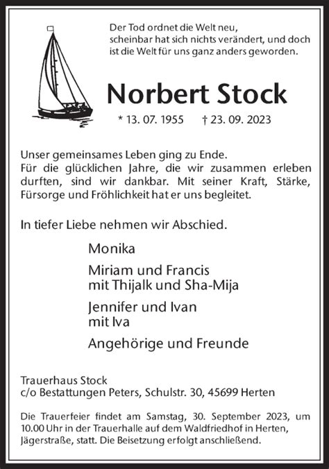 Traueranzeigen Von Norbert Stock Sich Erinnern De