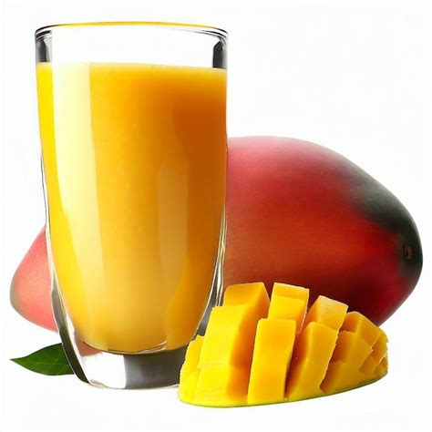 Jugo De Mango Fresco Y Saludable Con Mango Sobre Fondo Blanco Foto