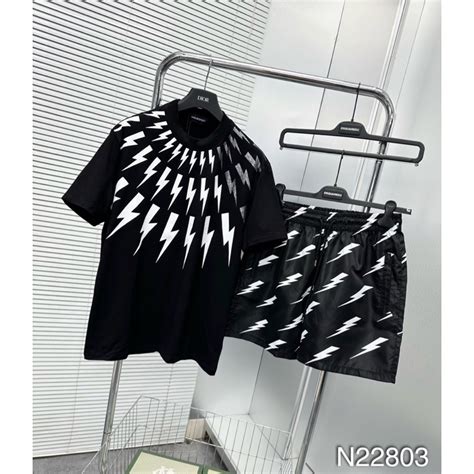 Bộ Tia Sét Nam Nữ CHẤT VẢI ĐẸP Bộ Quần Áo Boy Phố Mùa Hè Họa Tiết Tia Sét Hot Trend