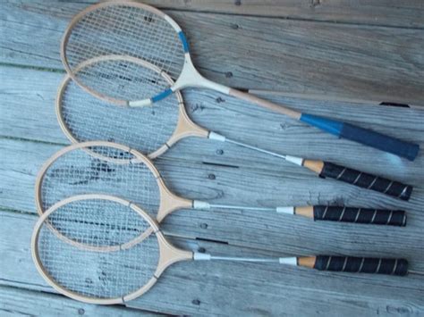 Vintage 4 Piece Wooden Badminton Racket Set Winners Choice