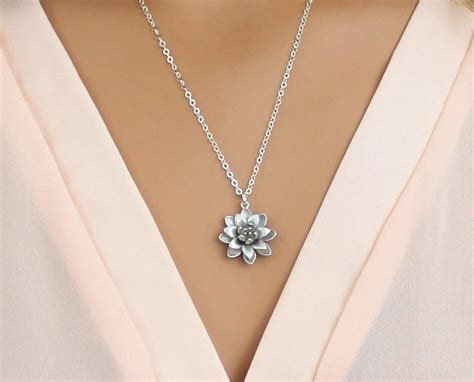 Lotus Necklace Silver Flower Necklace Sterling Silver Chain Etsy