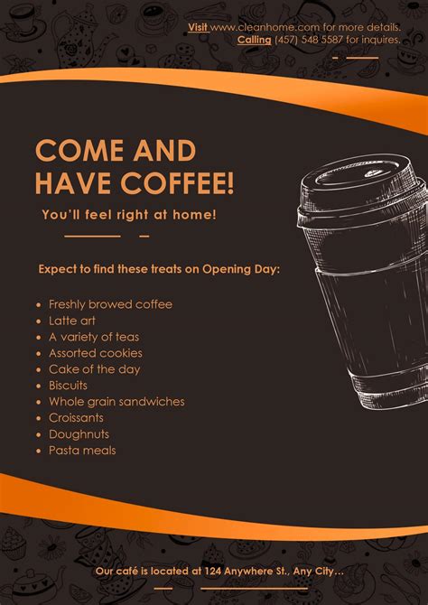 Word Of Orange Brown Graphics Cup Coffee Flyer Docx Wps Free Templates