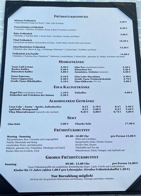 Menu at Pacific CaféRestaurant, Wilhelmshaven, Virchowstraße 11