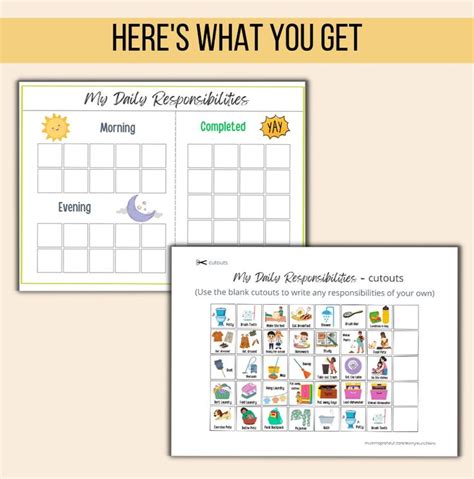 Kids Responsibility Chart Printable Daily Routine Boys And Girls