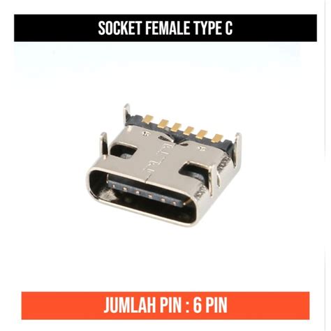 Jual Socket Type C 6p 6 Pin Soket Konektor Usb Kosong Tipe Female Connector Shopee Indonesia