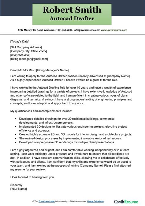 Autocad Drafter Cover Letter Examples Qwikresume