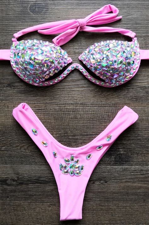 Beautiful Style Bikini Set Rhinestone Diamond Silver Bikinis Etsy