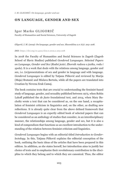 Pdf On Language Gender And Sex