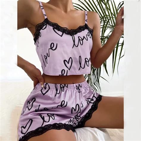 Peaskjp Women Loungewear Sets Silk Cami Pajamas Set Women Satin Pjs Camisole Loungewear Lingerie
