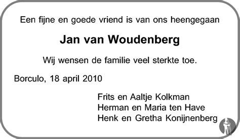 Hendrik Jan Jan Van Woudenberg Overlijdensbericht En