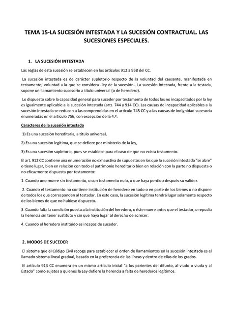 Tema 15 de derecho civil IV familia y sucesiones TEMA 15 LA SUCESIÓN