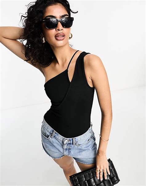 River Island Asymmetric Cut Out Bodysuit In Black Asos