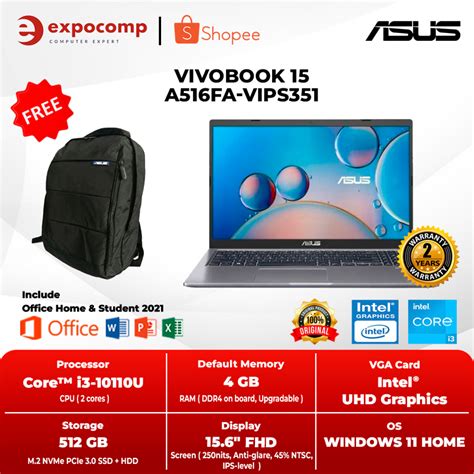 Jual ASUS VIVOBOOK 15 A516FA VIPS351 GREY CORE I3 10110 Shopee Indonesia