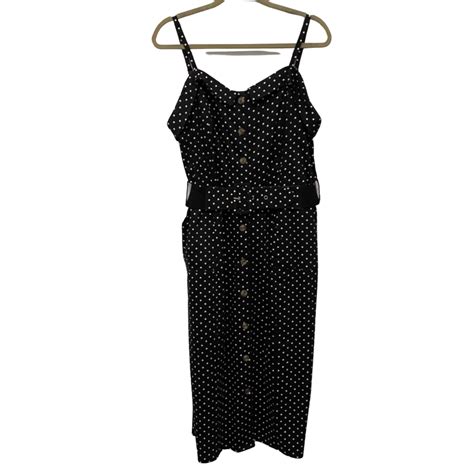 City Chic Womens Size M Sleeveless Dress Black Polka Dot White S