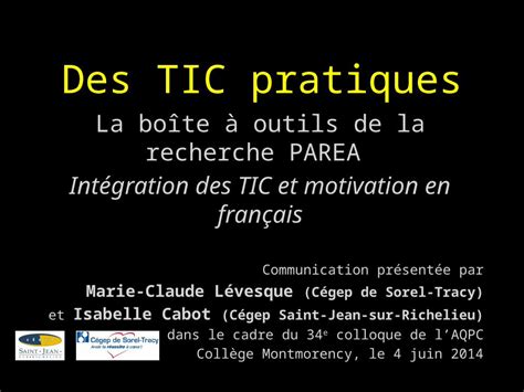 Ppt Des Tic Pratiques La Bo Te Outils De La Recherche Parea