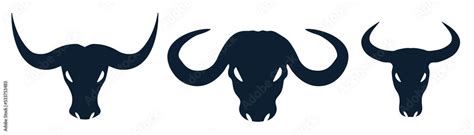 Bull Head Logo Icon Vector Silhouette Bull Cow Head With Long Horn